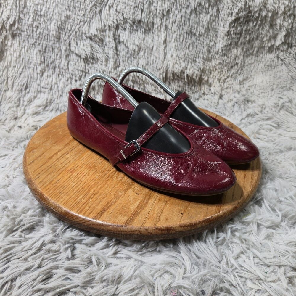 Zara Burgundy Oxblood Patent Leather Mary Jane Ballet Flats Buckle Size 42/11